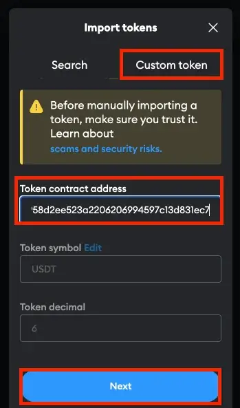 Step 4. Import USDT Token to Your MetaMask Wallet