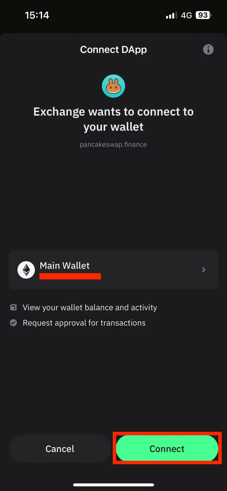 Step 3: Select the Main Wallet and Click on Connect