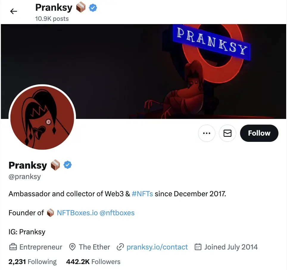2. Pransky - NFT Influencer