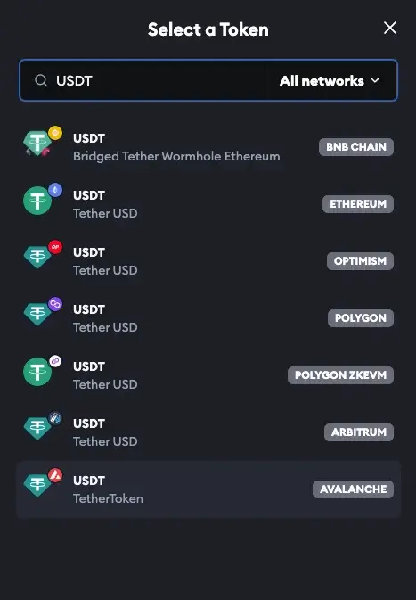 Add USDT to Metamask - Select a Token