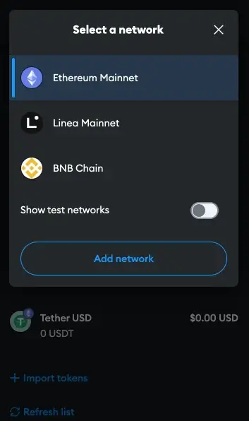 Step 2. Select "Add Network" from the Network Drop-Down Menu
