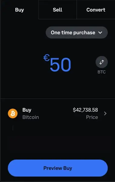 Step 2: Select the amount of fiat you want to sell or the amount of BTC you want to buy