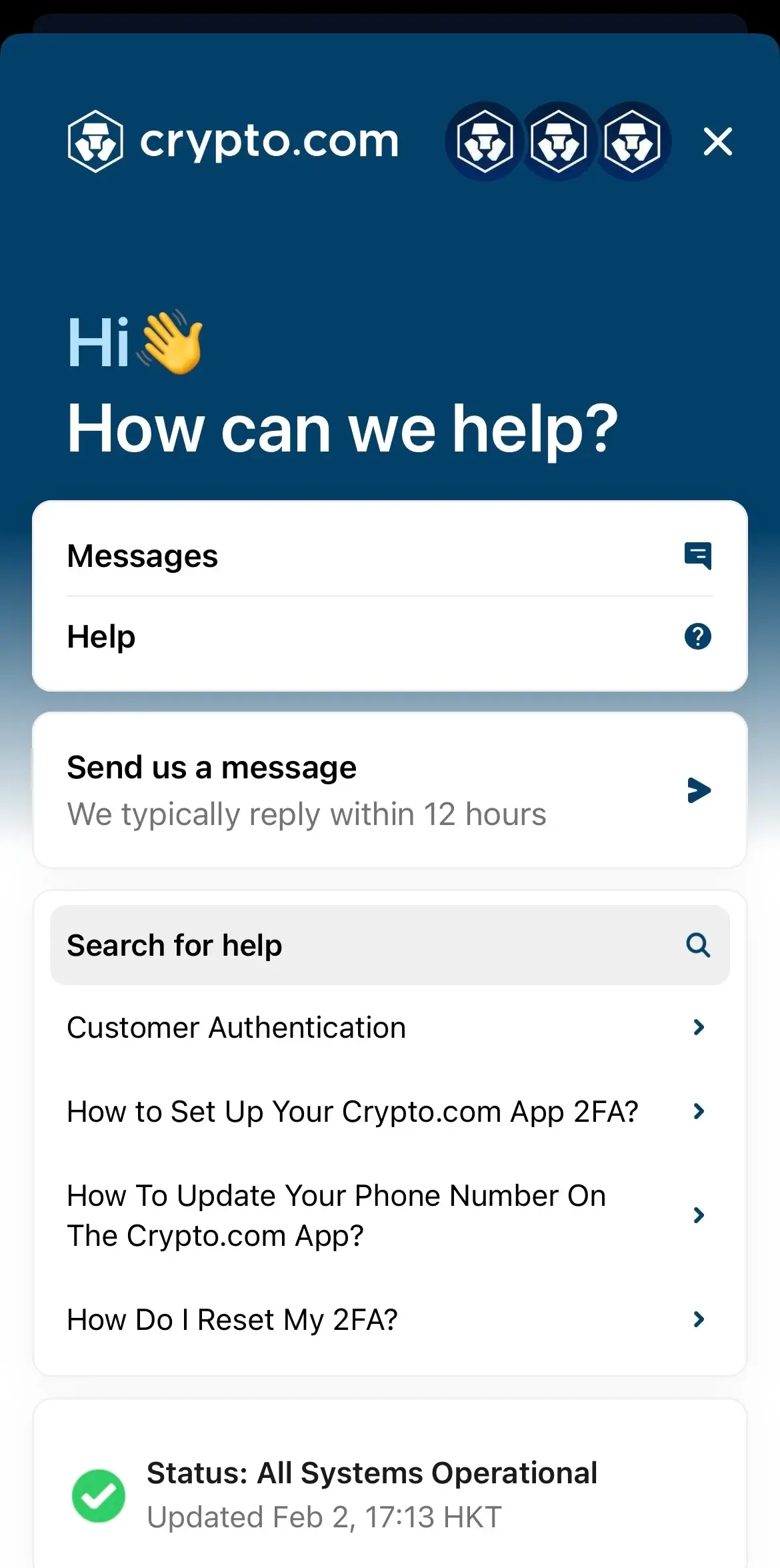 Afterward, click on "Messages" and start a new conversation with Crypto.com.