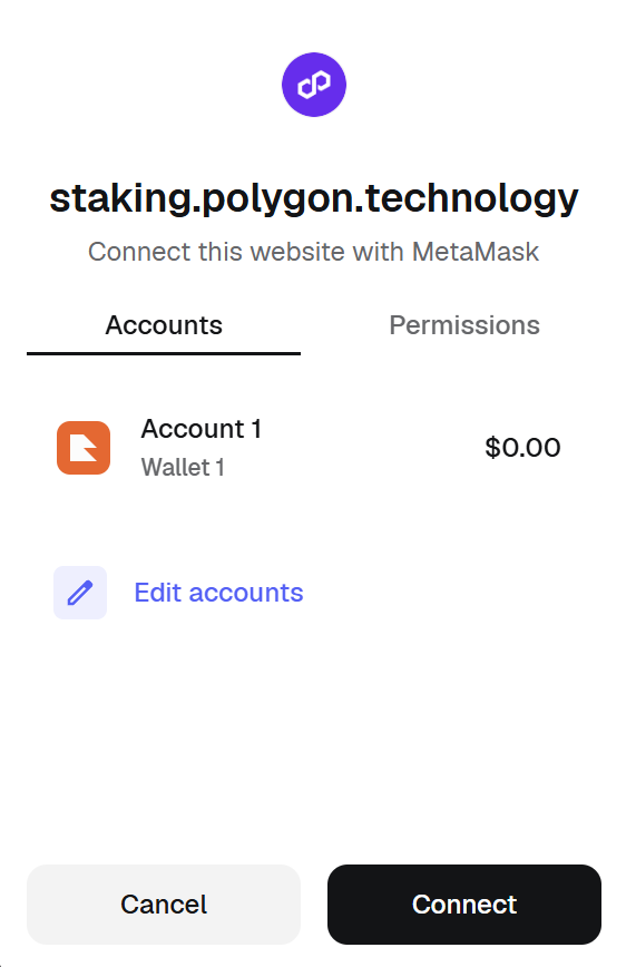 MetaMask connect to Polygon Staking page
