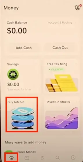Go to the Money Tab and Press the Buy Bitcoin Button