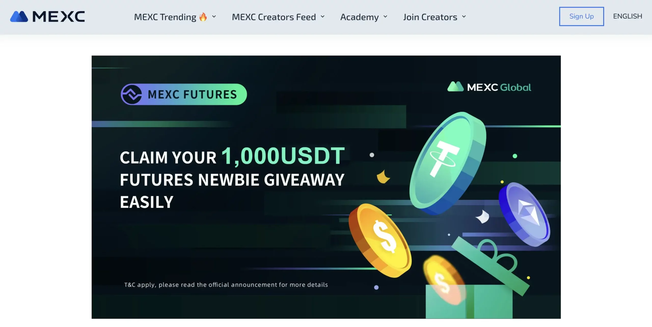 10. MEXC - Up to 1,000 USDT Crypto Sign Up Bonus