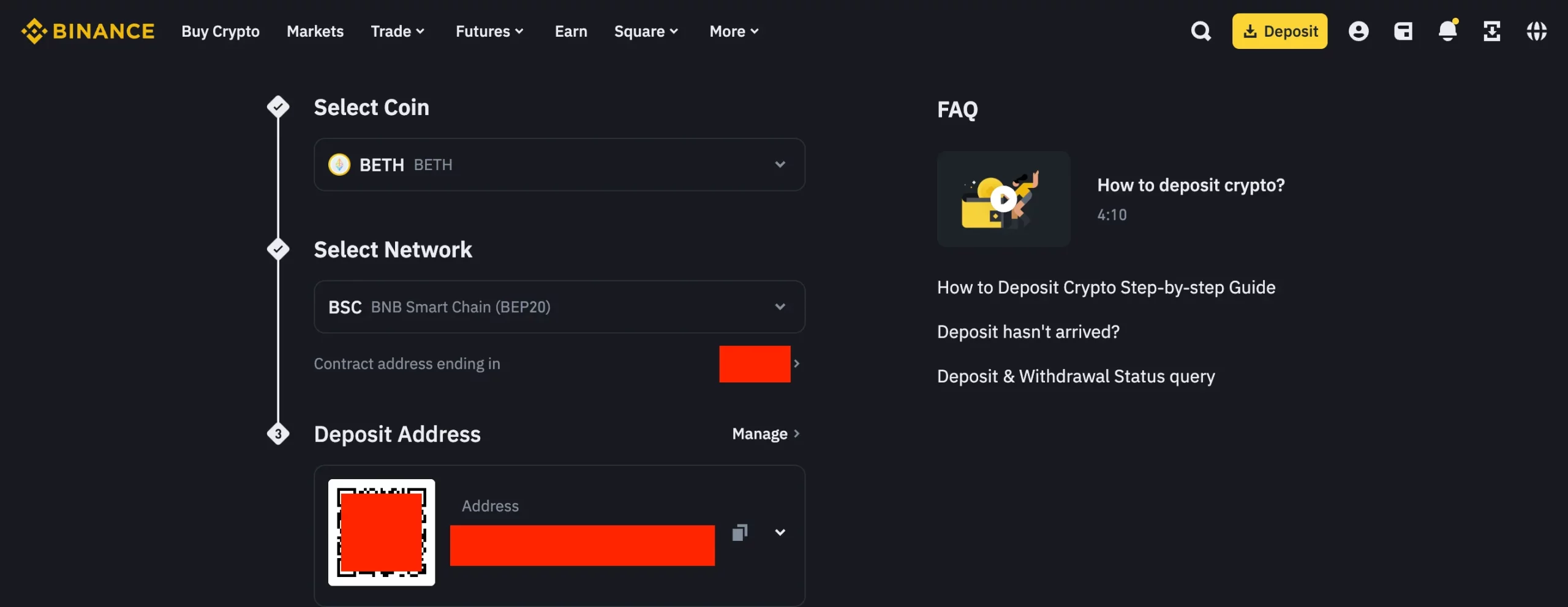 Select Coin - Select Network - Deposit Address