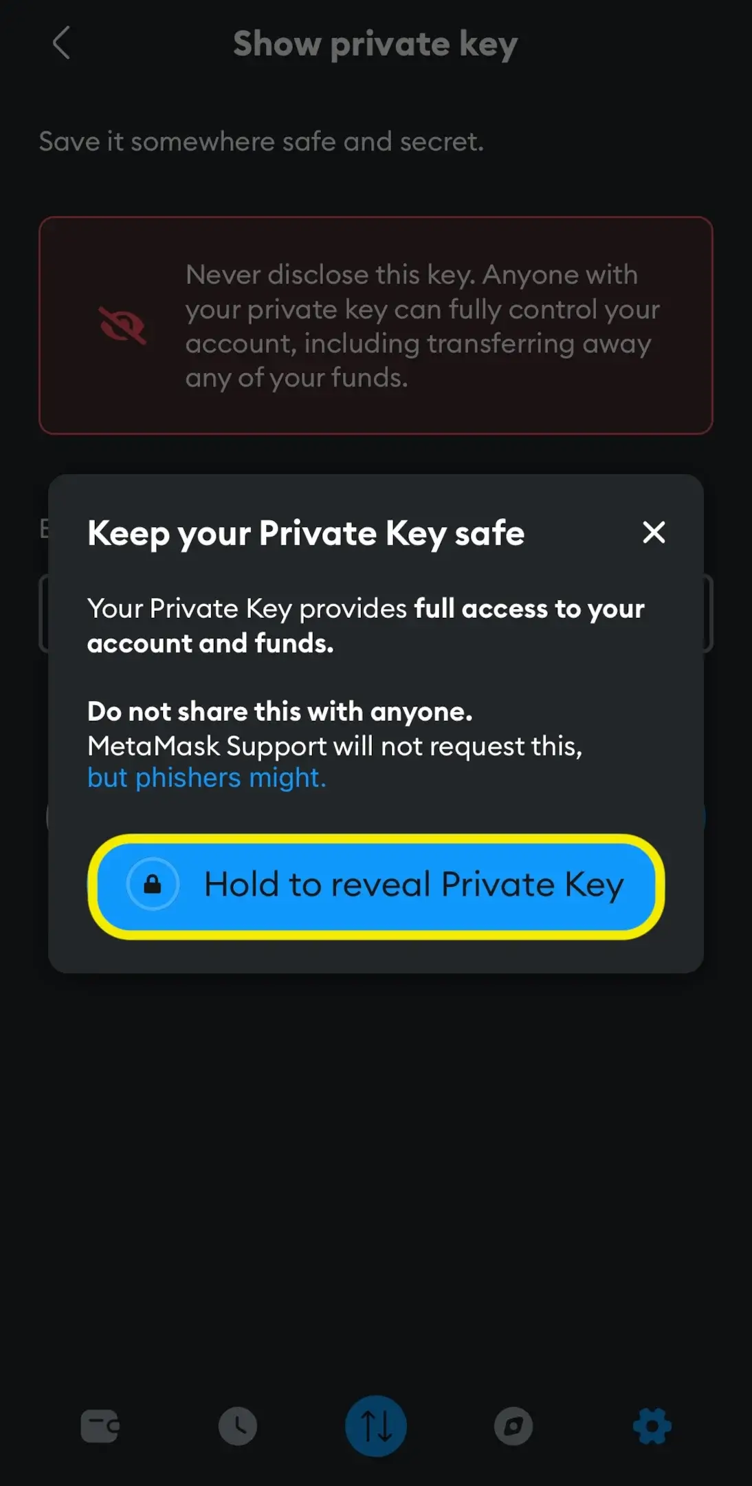 Hold to reveal the private key