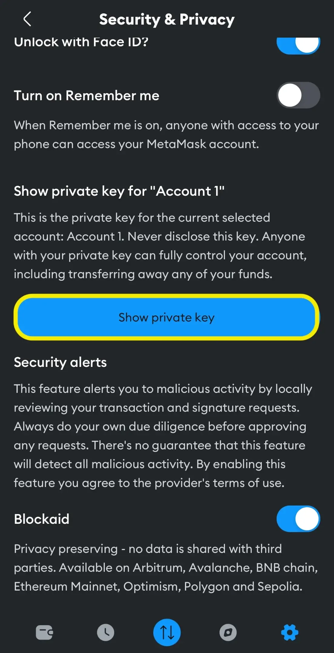 Option for Showing private key
