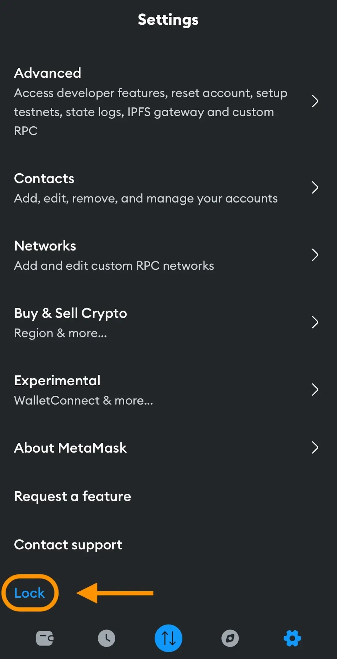 Settings Metamask Account