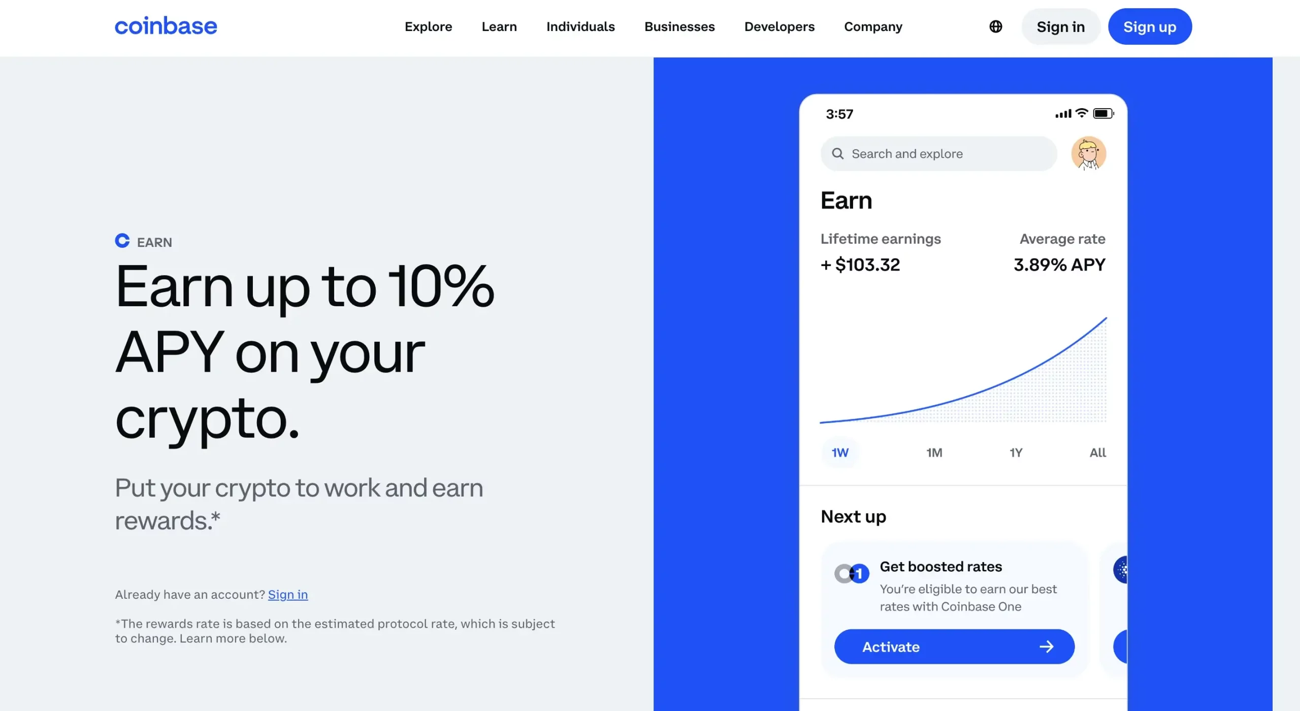 Stake with Coinbase Earn 