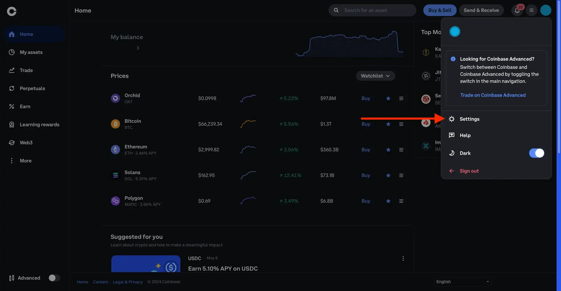 Как узнать номер счета Coinbase?