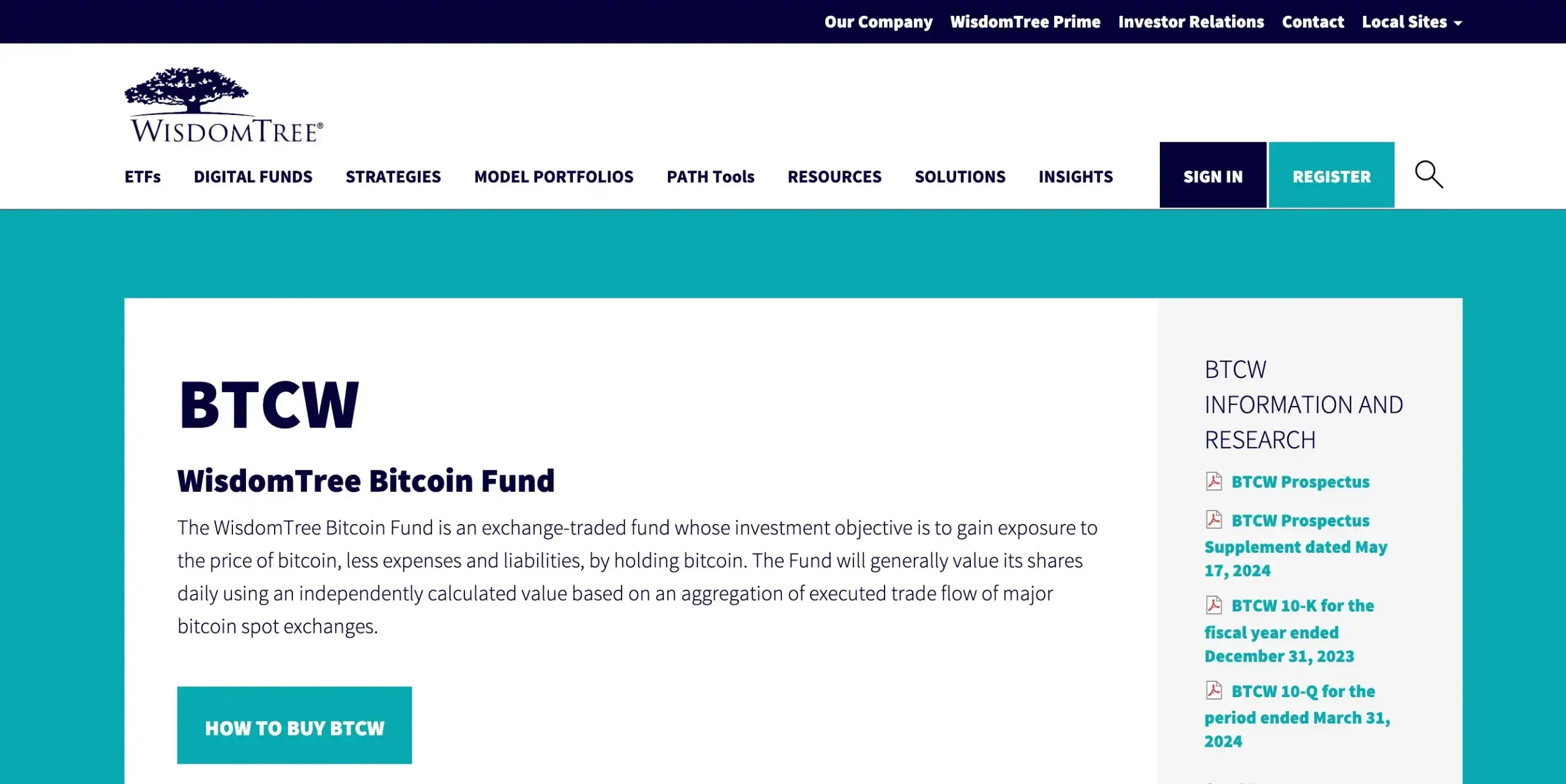 9. WisdomTree Bitcoin Fund (BTCW)