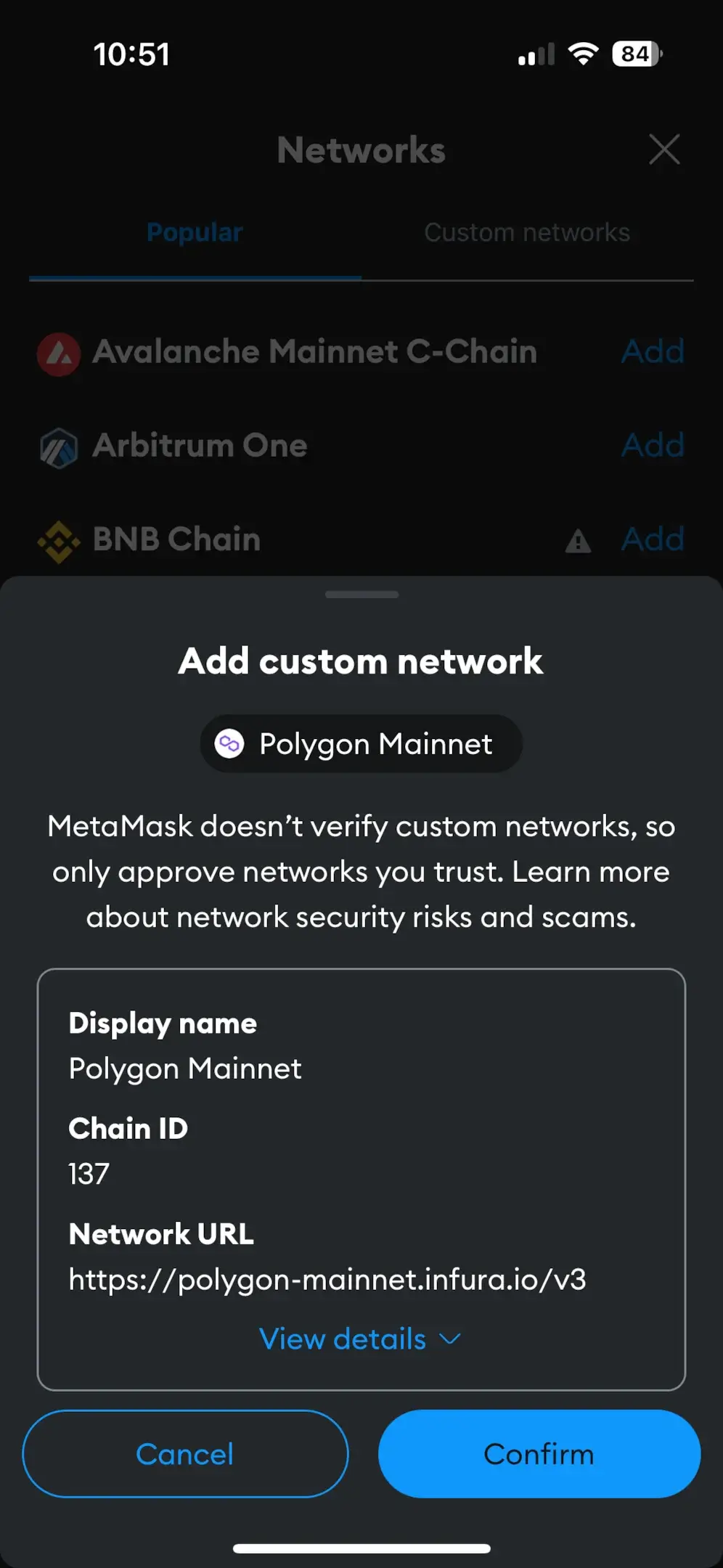 Information about the custom network 