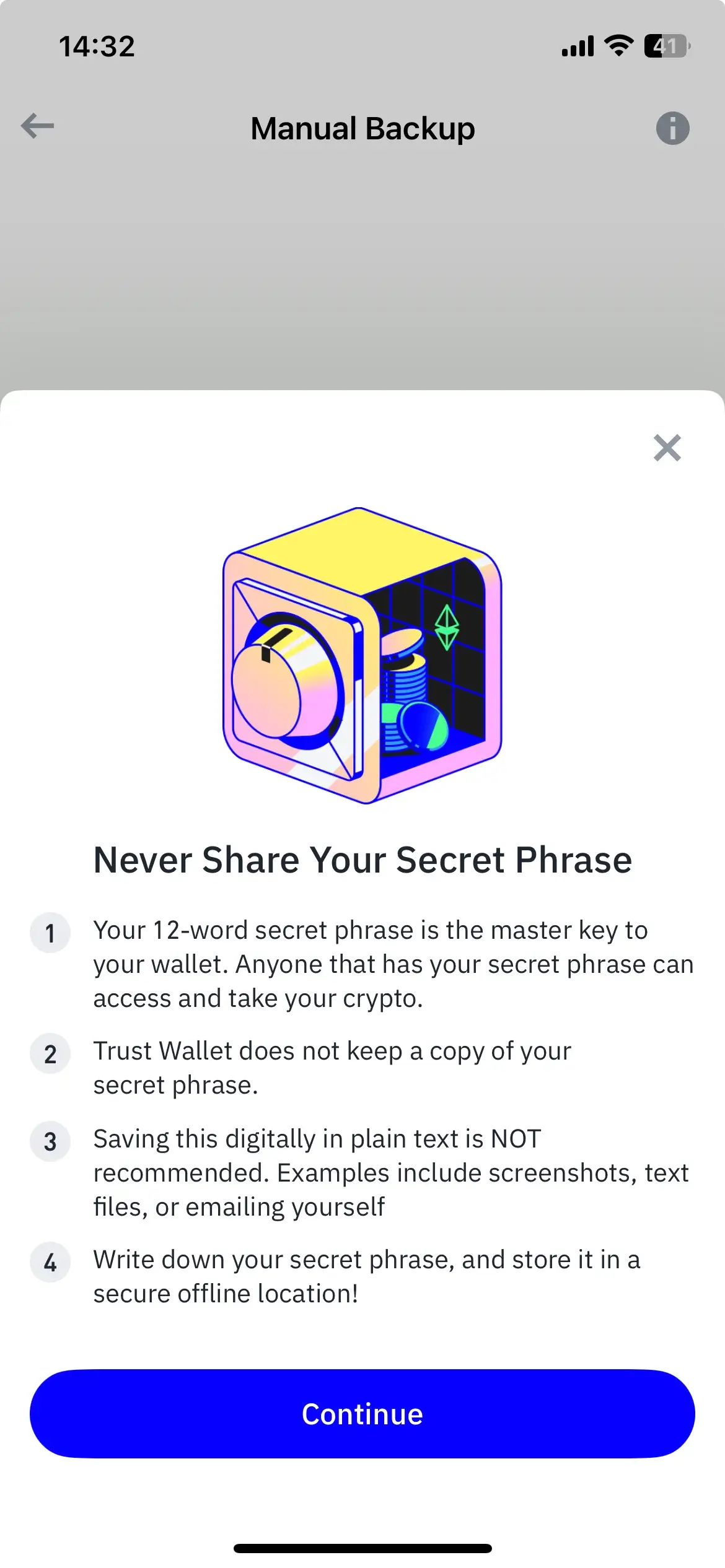 Step 5. Copy Your Trust Wallet Recovery Phrase and Save It in a Safe Place