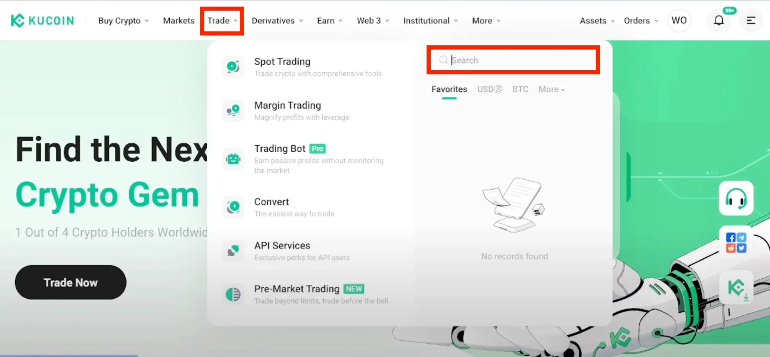 Step 4. Find the KAS/USDT Trading Pair (or Choose Other Available KAS Trading Pairs)