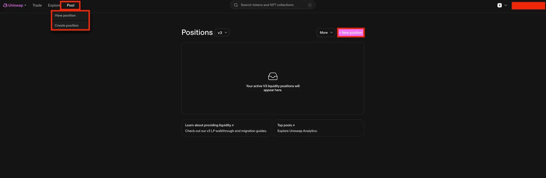 Step 1. Access the Uniswap App and Select "New Position"