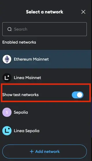 Step 2. Enable Test Networks