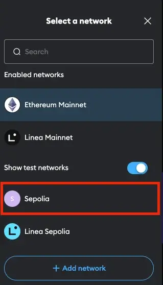 Step 3. Select Sepolia