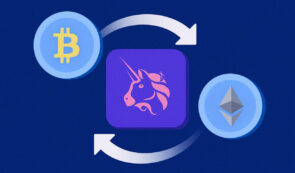 Uniswap Logo and BTC and ETH token exchange