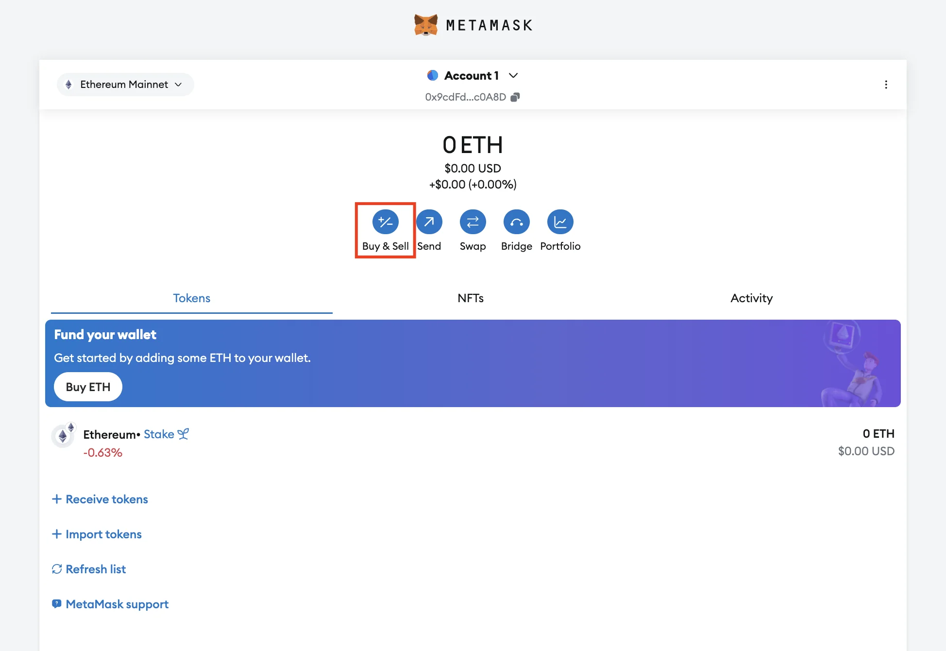 Buy BNB on MetaMask wallet 