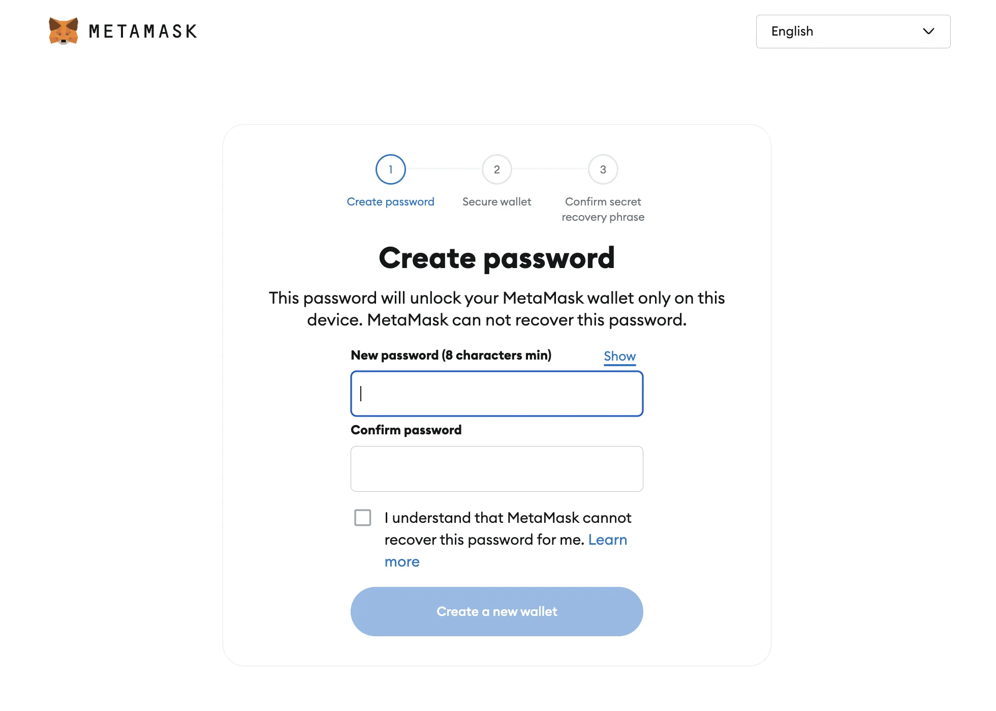 Create a Metamask Password