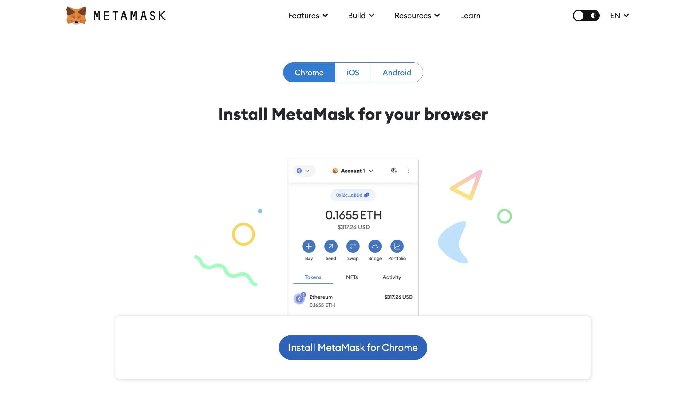 Install MetaMask for your browser