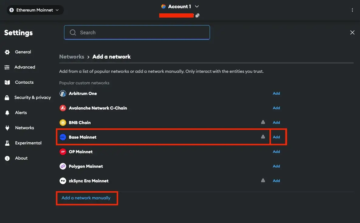 Step 2. Manually Add Base Network