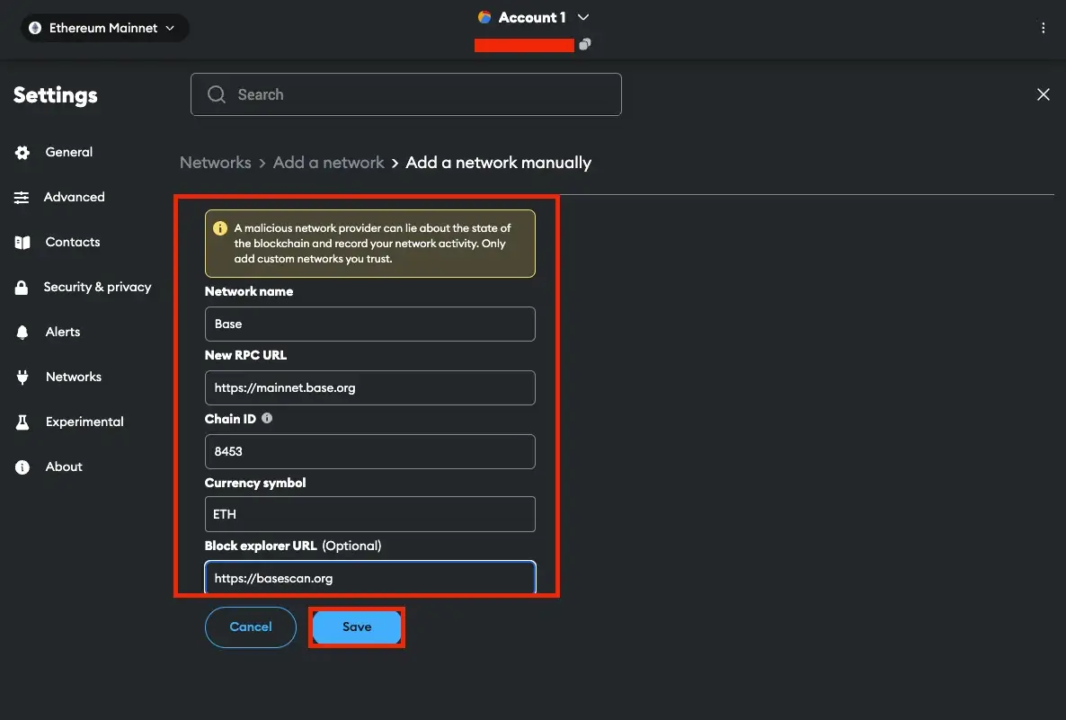 Step 3.2. Input Base Network Details and Activate the Base Network