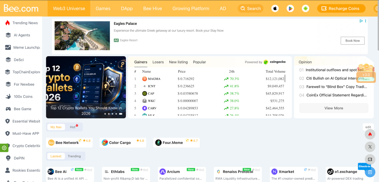 Bee.com homepage