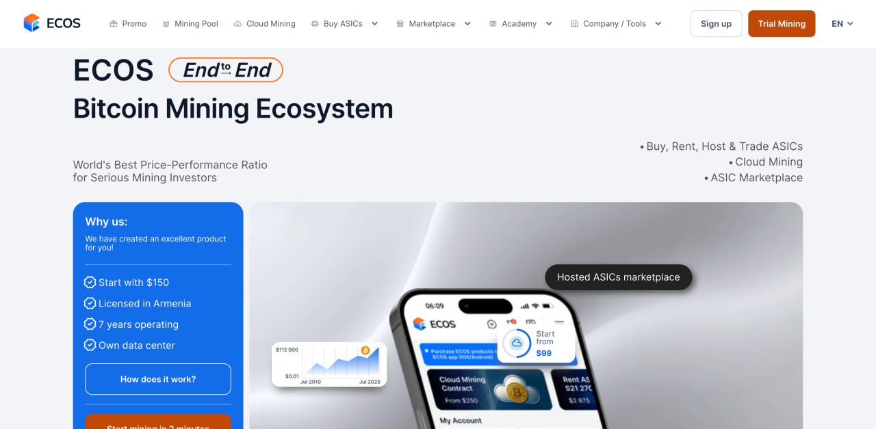 ECOS Bitcoin Mining homepage
