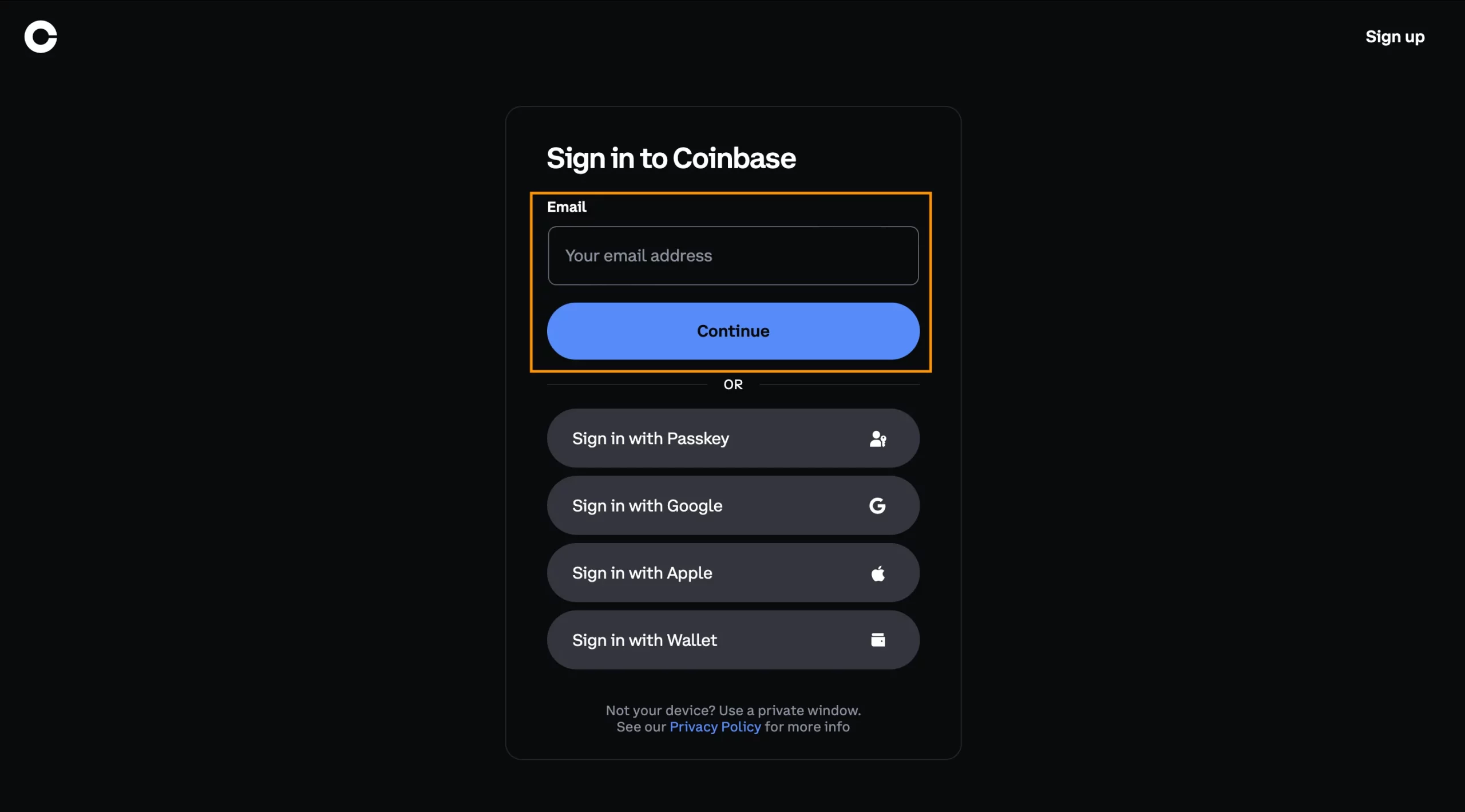 1. Log in to your Coinbase account