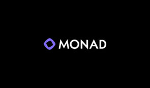 Monad blockchain logo on a black background