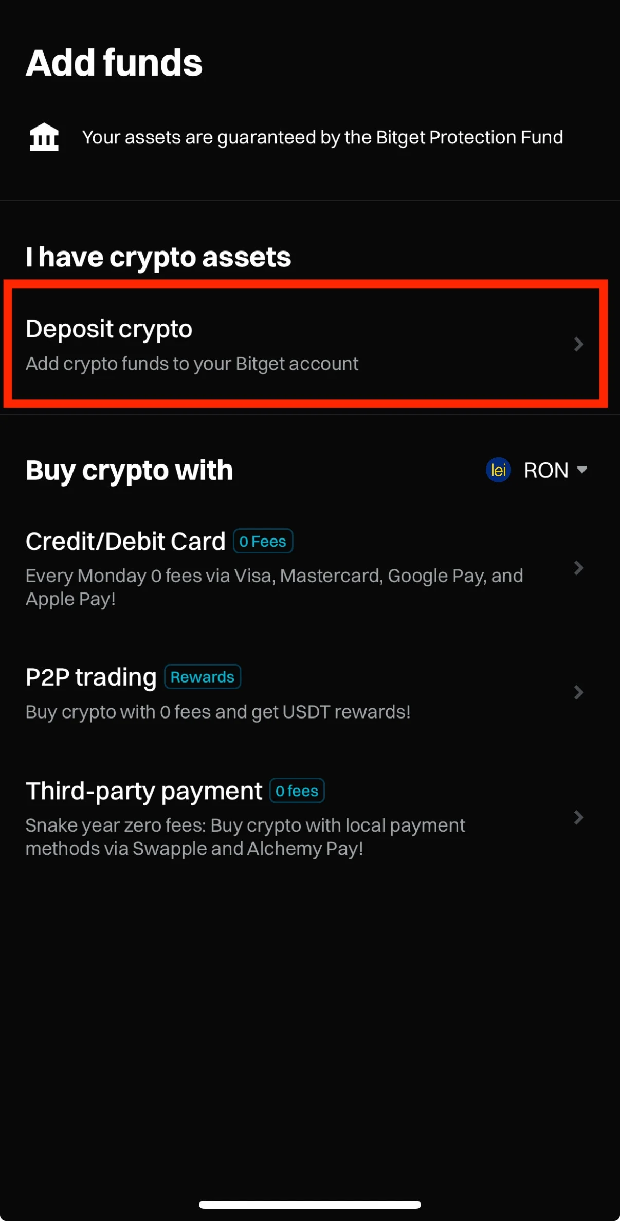 Step 2. Select "Deposit Crypto" 