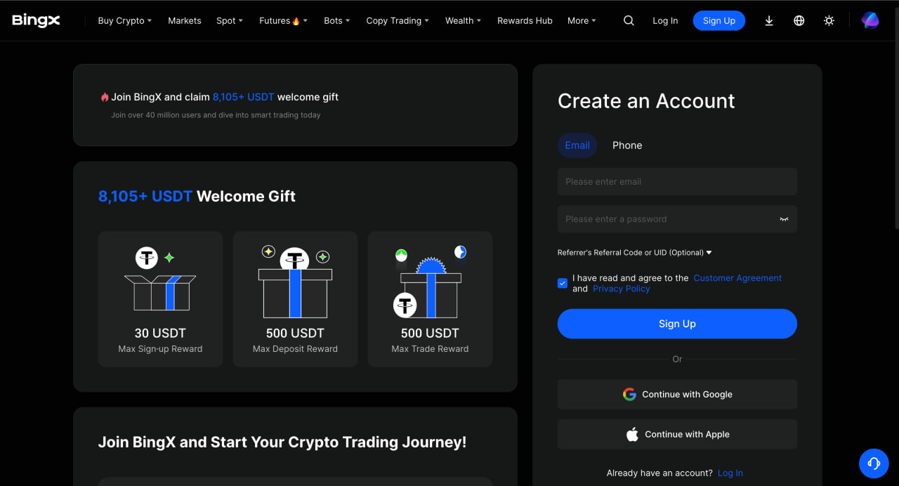 BingX login screenshot