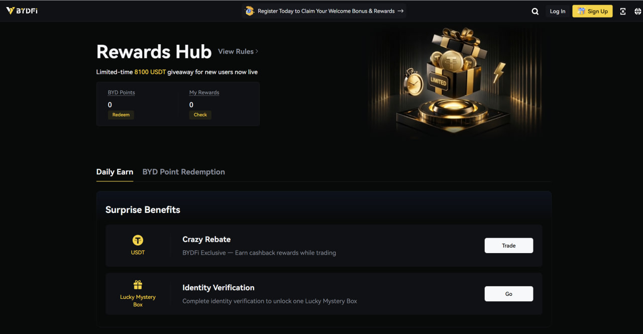 BYDFI reward hub page