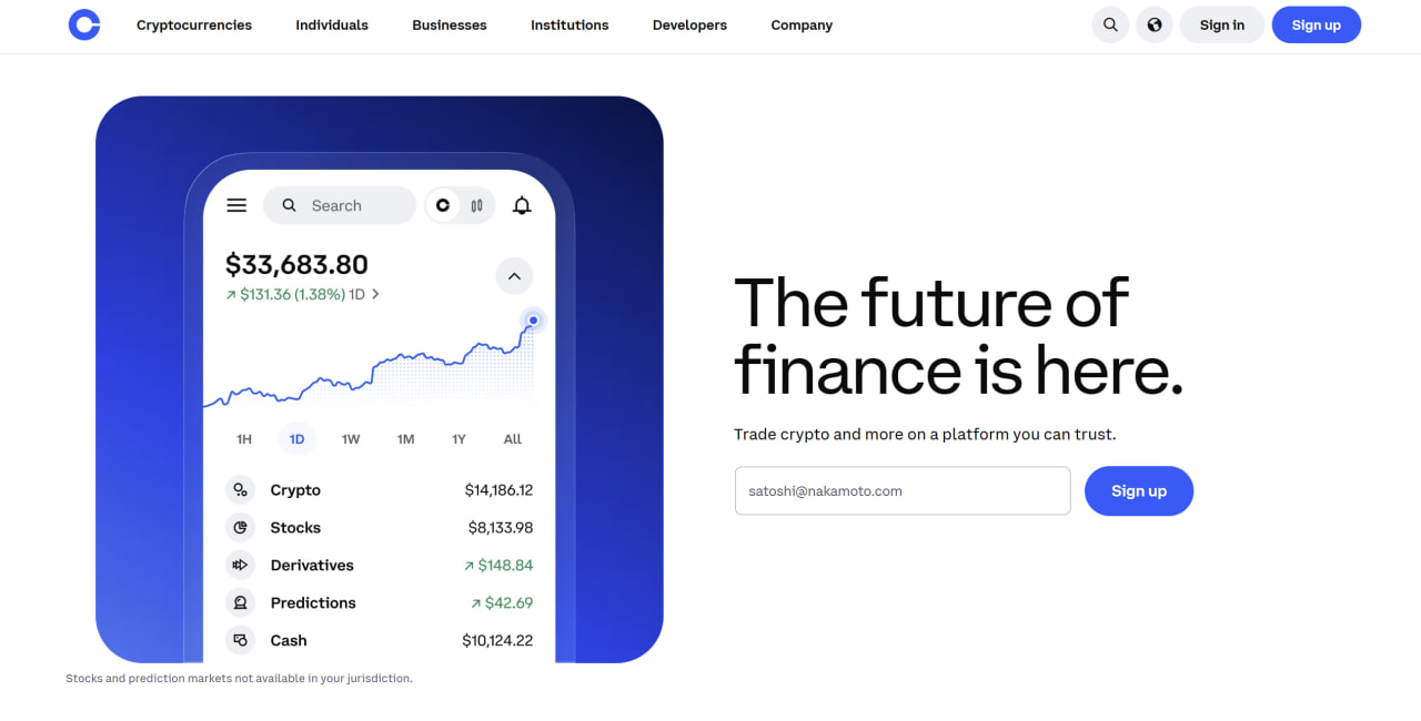 Coinbase homepage screenshot