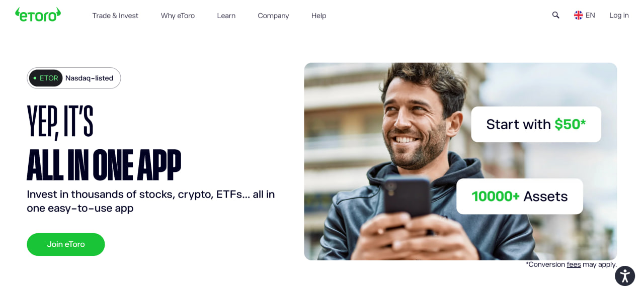 eToro homepage screenshot