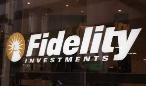 Fidelity Investments corporate logo and storefront signage displayed on a glass facade.