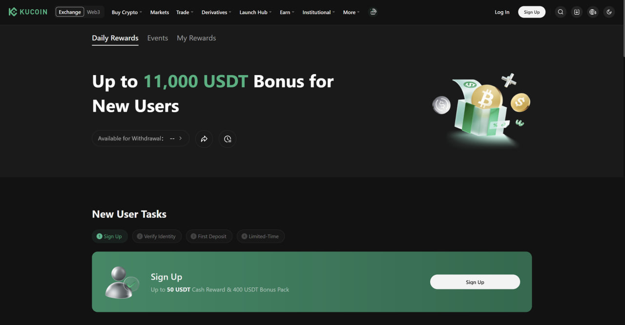 KuCoin sign-up reward page