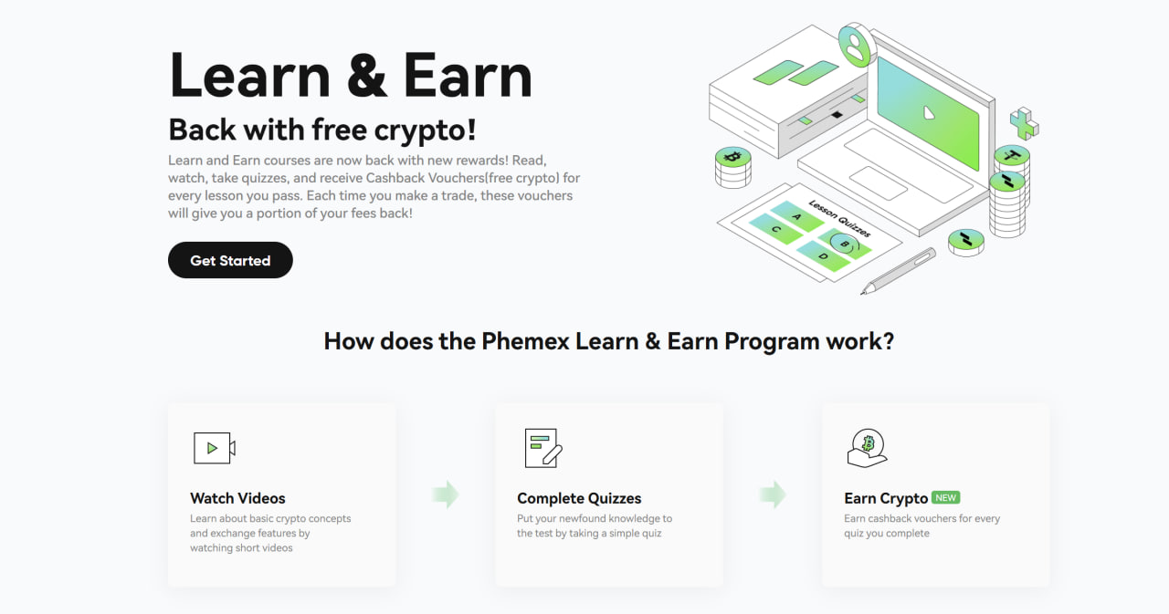 Phemex Learn and Earn page screenshot