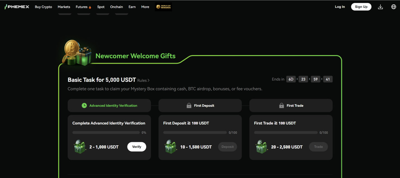 Phemex reward hub screenshot