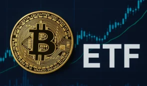 picture with bitcoin logo and etf text