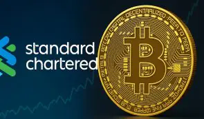 Standard Chartered Logo and Bitcoin token