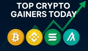 top crypto gainers today text , btc,bnb,sol logo