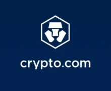 Crypto.com logo displayed on a dark blue background.