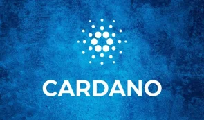 Cardano logo on top of blue clouds