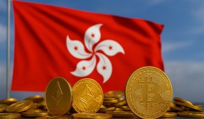 Hong Kong flag with crypto coins