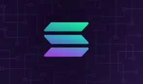 Alt: Solana (SOL) token logo centered against a dark patterned digital background.