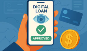 Crypto Loan on phone with eye representing Worldcoin eye scanner